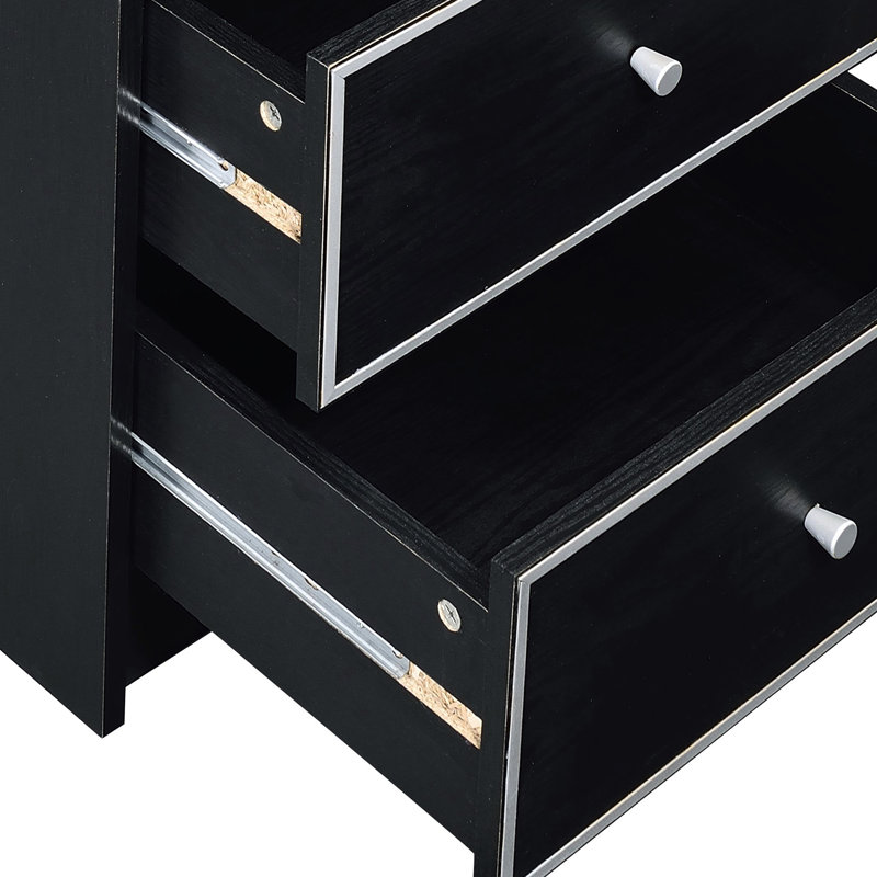Table de chevet noire et argentée avec 2 tiroirs - Design industriel élégant pour chambre à coucher avec glissières en métal fonctionnelles et 2 glissières décoratives modernes