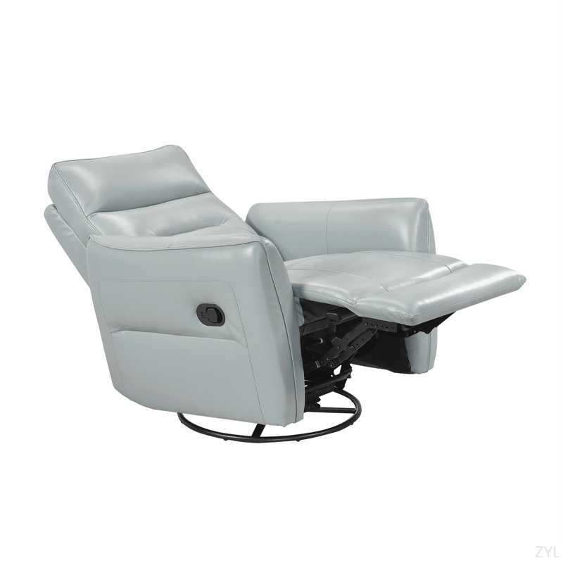 1Pc Recliner Chair With Swivel Motion Luxurious Comfort Leather Upholstered Solid Wood Living Room Furniture, Aqua