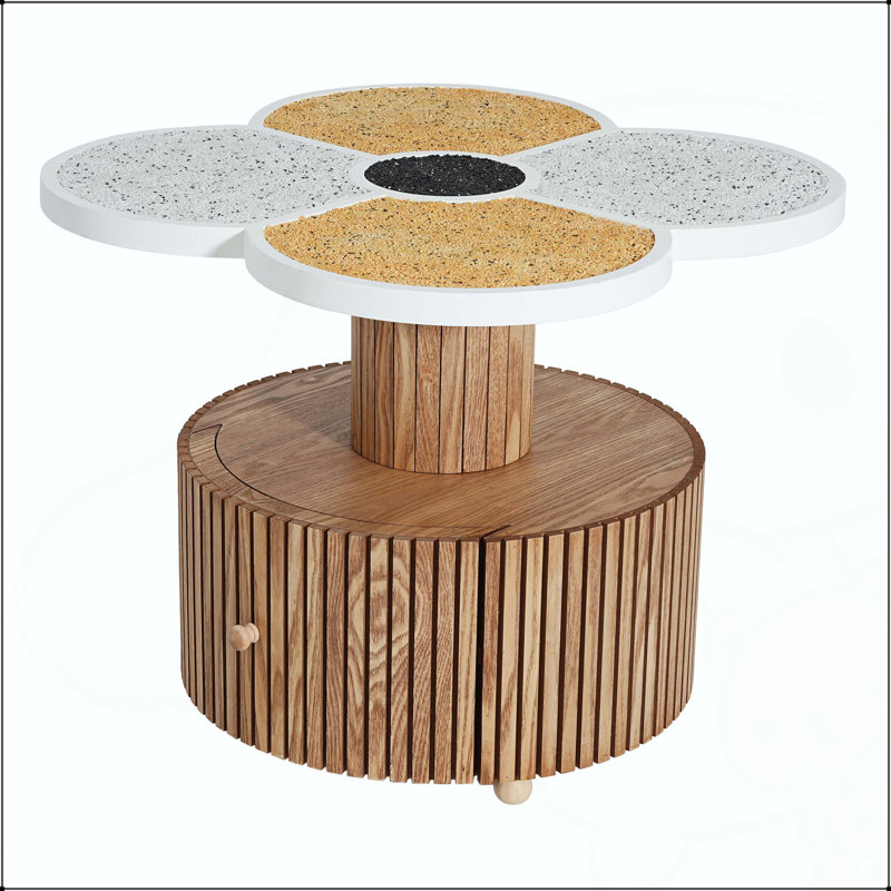 Table d'appoint unique à trèfle à quatre feuilles pour le salon, la chambre à coucher et les petits espaces - Table d'appoint avec base en bois et rangement