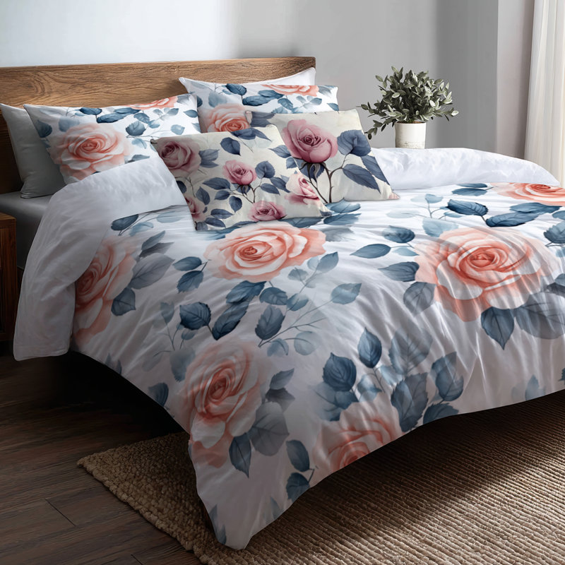 Ensemble de literie pour fille 5 pièces - Ensemble de housse de couette et coussin décoratif Garden