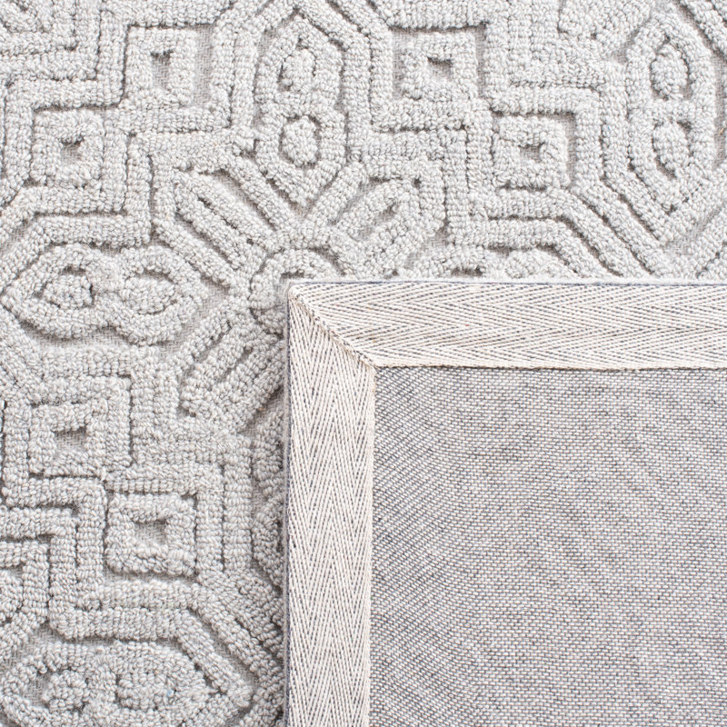 Tapis abstrait argent en laine / coton touffeté à la main Thionville, Rectangle 8 pi x 10 pi