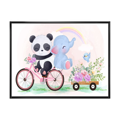 Mignon panda et éléphant sur un vélo - Cadre photo, impression sur toile