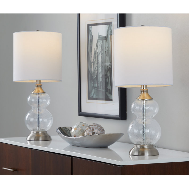 Ensemble de lampes de table 20,5 "Ramona, Verre transparent froissé, Blanc