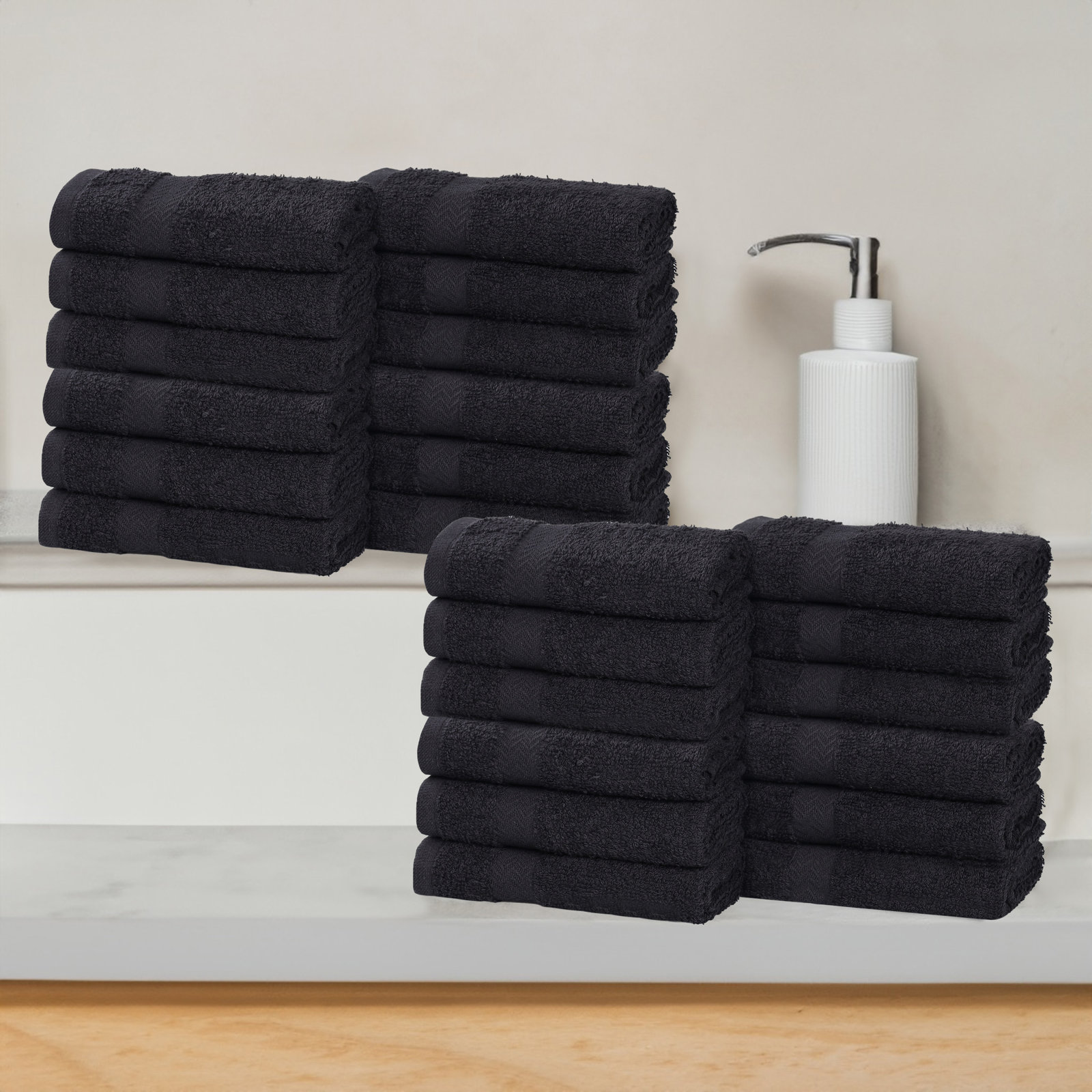 Franklin Cotton Lightweight Quick-Drying Face Towel Washcloth, Black, 24 Pieces Towel Set