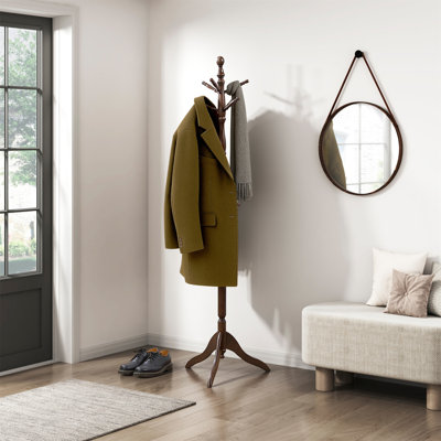 Dark Brown Finish Classic Coat Rack Solid Wood