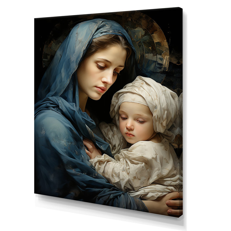 Madone et enfant, art chrétien - art mural Christianisme, Cadre flottant doré, H 32 po x l 16 po