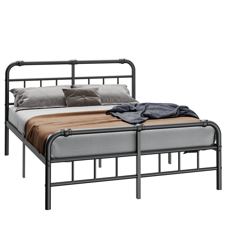 14 Inch Metal California King Bed Frame with Headboard, Heavy Duty Industrial, 3500 lbs Capacity, Noiseless Non-Sway, Black, Easy Assembly, No Box Spring Needed