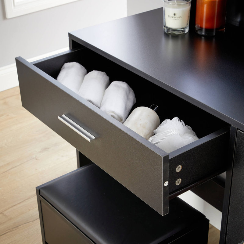 Roianne 1 Drawer Dressing Table Set with LED Mirror, Black