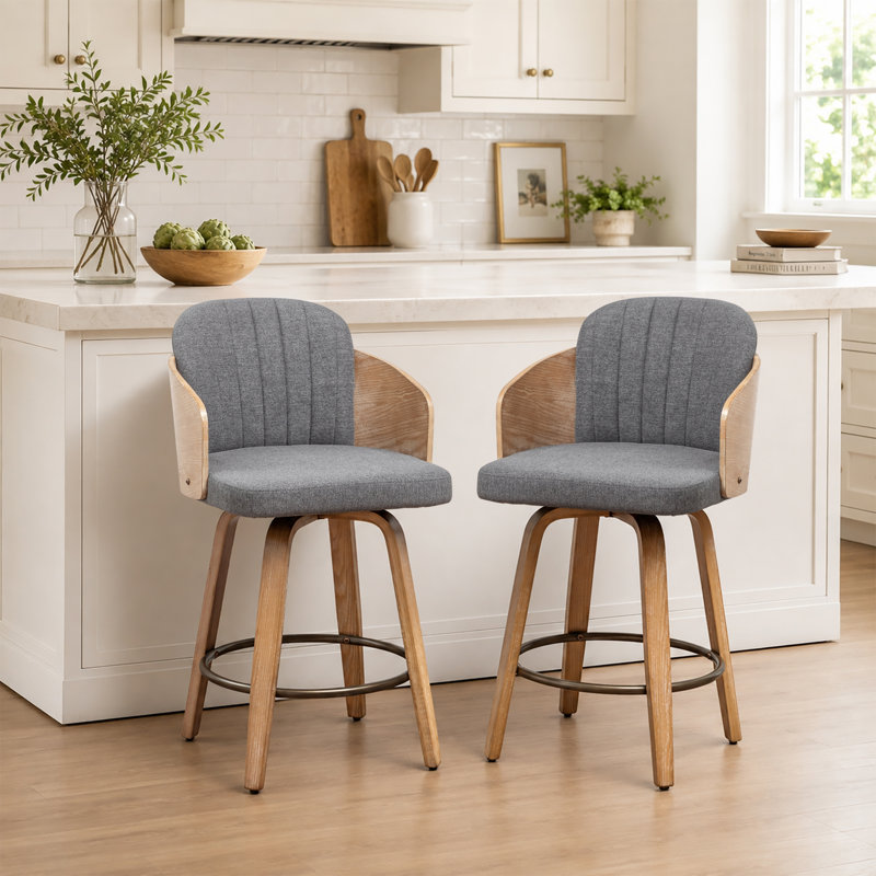 Tabourets de bar pivotants en velours Ljubka, Gris foncé, Tabouret de comptoir (siège d'une hauteur de 25,3