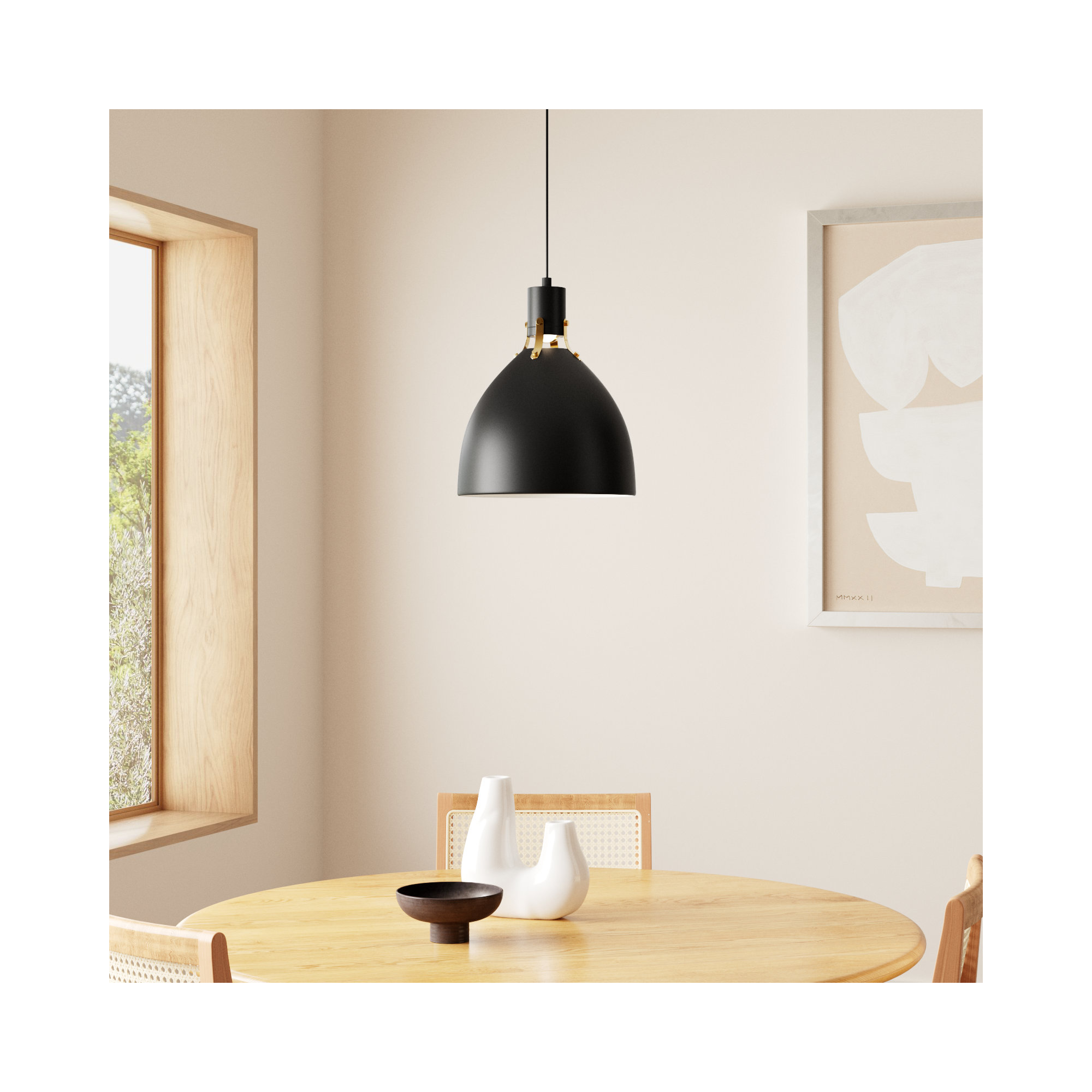 Uma Single Light Metal Dimmable LED Pendant, Matte Black, 17" H x 14.13" W x 14.13" D