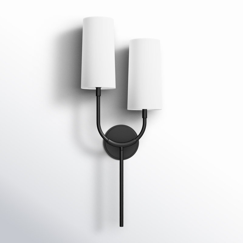 Elegant Old Bronze Dual-Light Sconce with White Linen Shade
