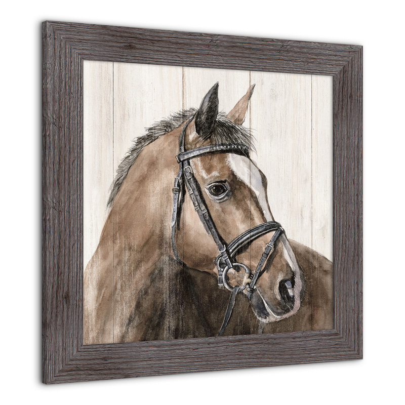 Cheval avec bride, reproduction encadrée, H 16 po x l 16 po x P 0,75 po