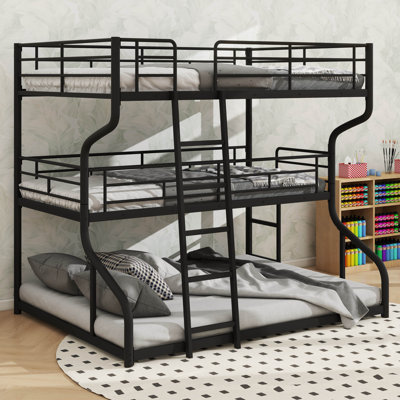 Spacious Triple-Tier Bunk Bed System: Full XL Over Twin XL Over Queen Size With Long And Short Ladders