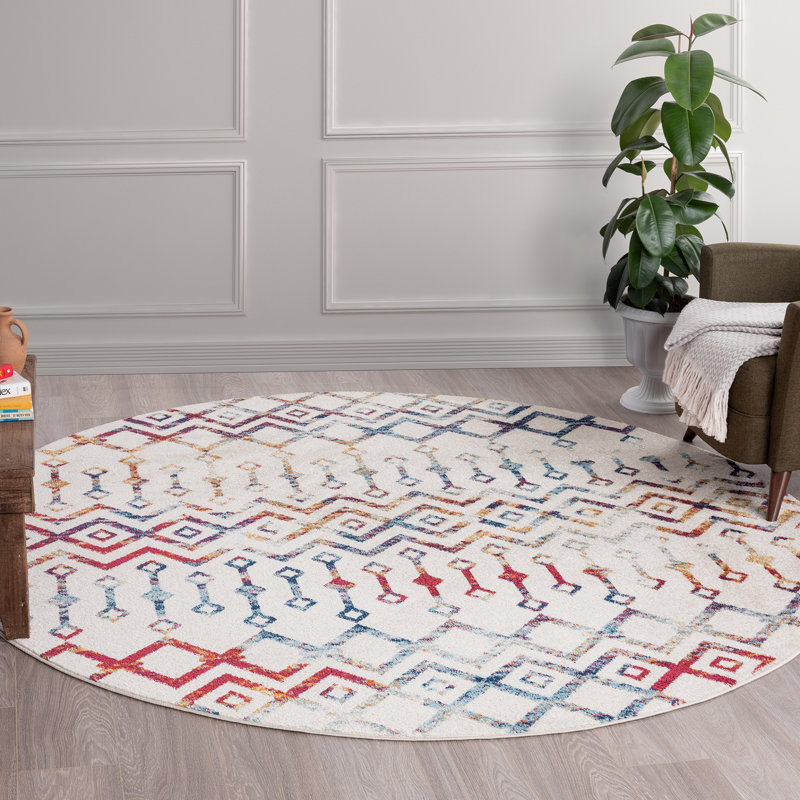 Alvarenga Power Loom Cream/Multicolor Area Rug, Round 5'3"