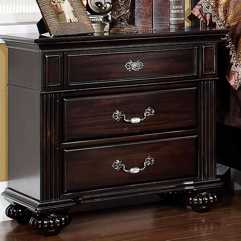 Table de chevet 3 tiroirs, mobilier de chambre à coucher, table de bout Traditional
