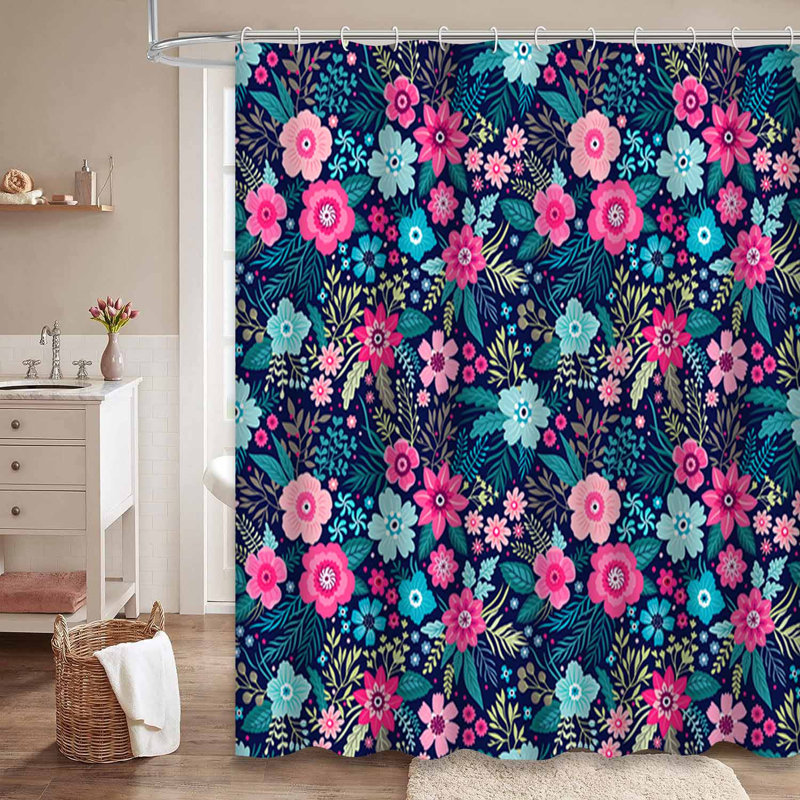 Rideau de douche incroyable à motif floral bleu vif sans couture avec 12 crochets, L 72 po x l 72 po