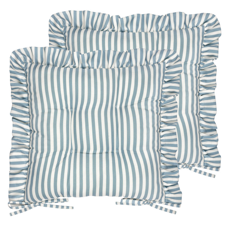 Millie Ruffle 2 Pack Indoor/Outdoor Seat Pads, Blue/White