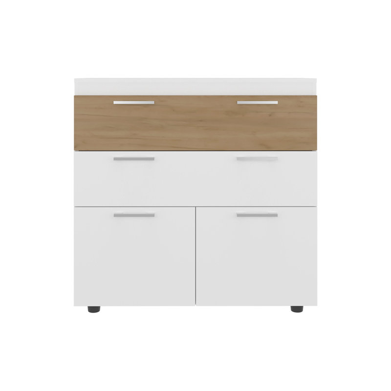 Armoire de rangement en chêne blanc et naturel avec tiroirs