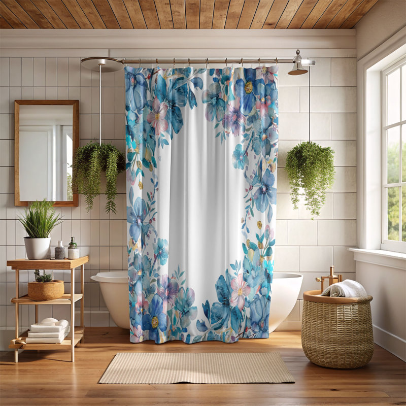 Rideau de douche 1 pièce à motifs floraux subtils, H 74 po x l 71 po