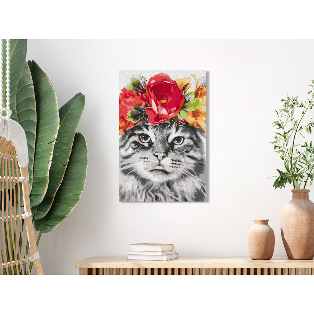 Leinwandbild Katze mit Blumen