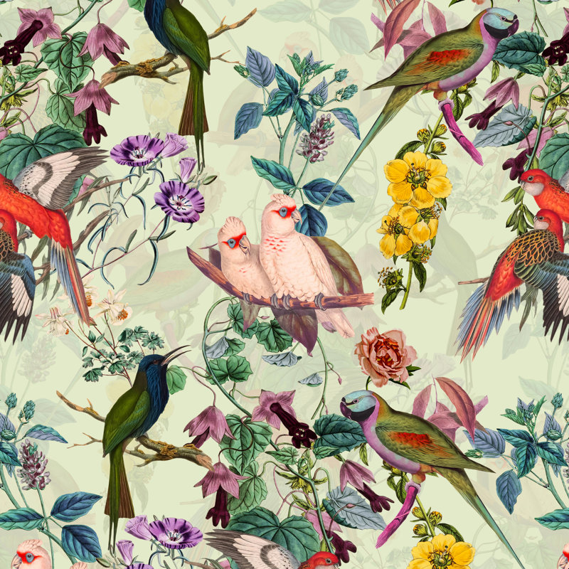 "Floral and Birds VIII" par Burcu Korkmazyurek - impression sur toile tendue, H 20 po x l 20 po