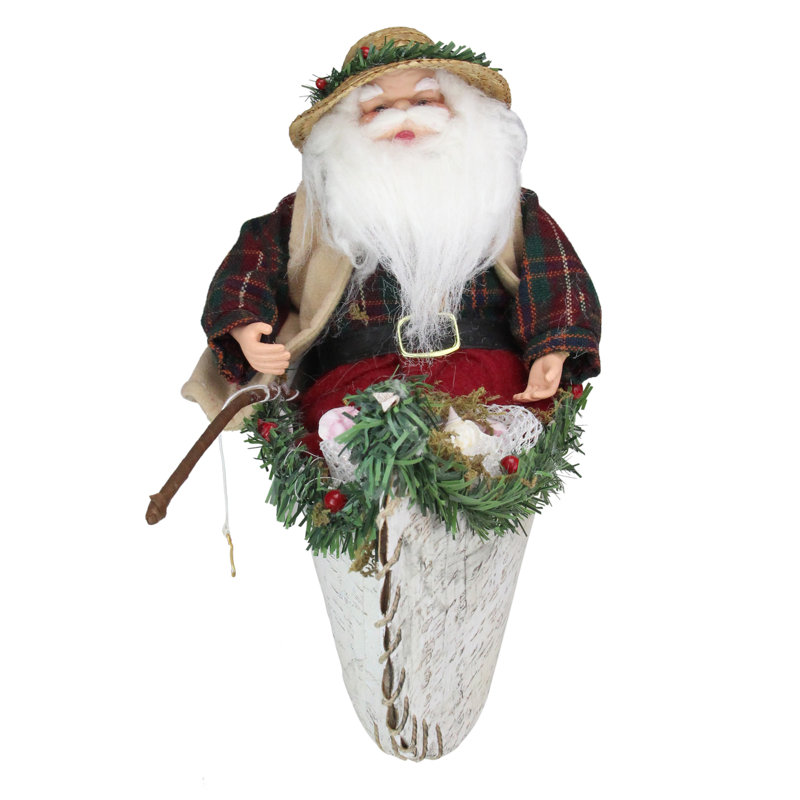 Décoration de table de Noël 18,5 po rouge et blanc Père Noël dans un canot