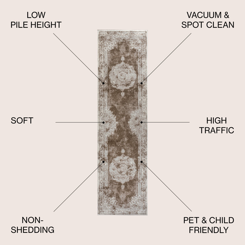 Tapis crème / brun Rosalia Cottage Medallion, Tapis de couloir 2 pi 2 po x 8 pi