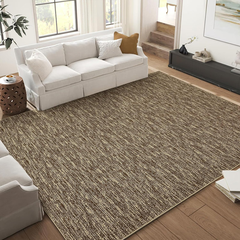 Washable Area Rug, Soft Non-Slip Modern Rug for Bedroom, Living Room, Office, Dining Room, Thin, Black, Rectangle 8' x 10'
