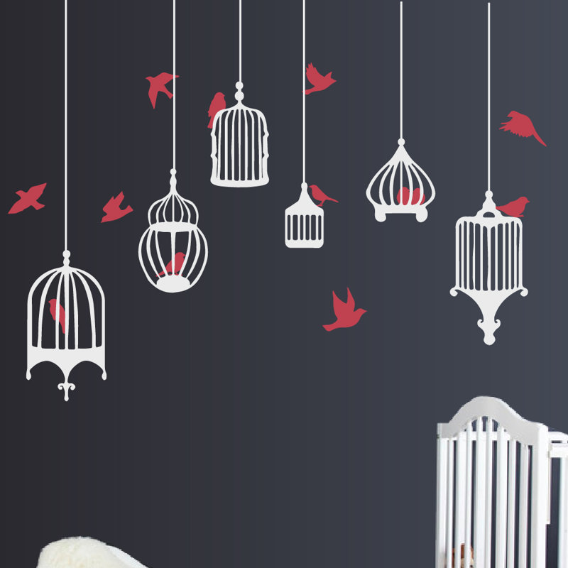 Décalcomanie murale galores oiseau, H 31 po x l 38 po x p 0,01 po, Rouge / blanc