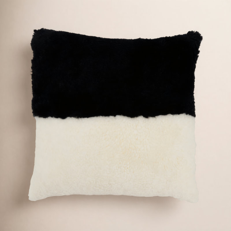 Shearling Collection Sheepskin Throw Pillow, Black, Polyester