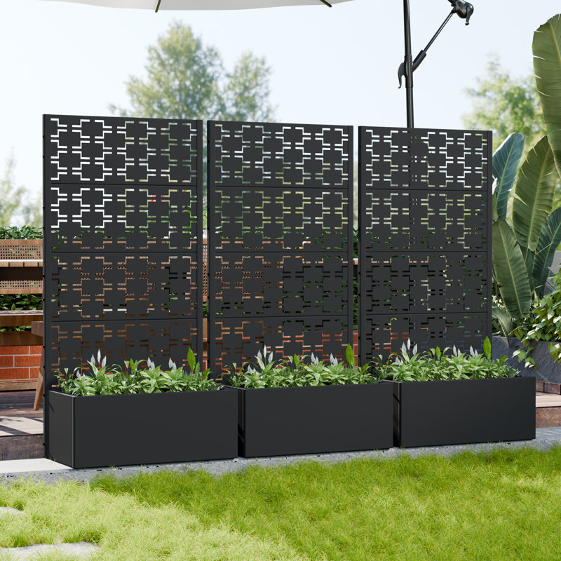 59" H x 30" W x 12" D Outdoor Metal Planter Box with Trellis Decor Raised Garden Bed with Lattice Panel for Patio, Black