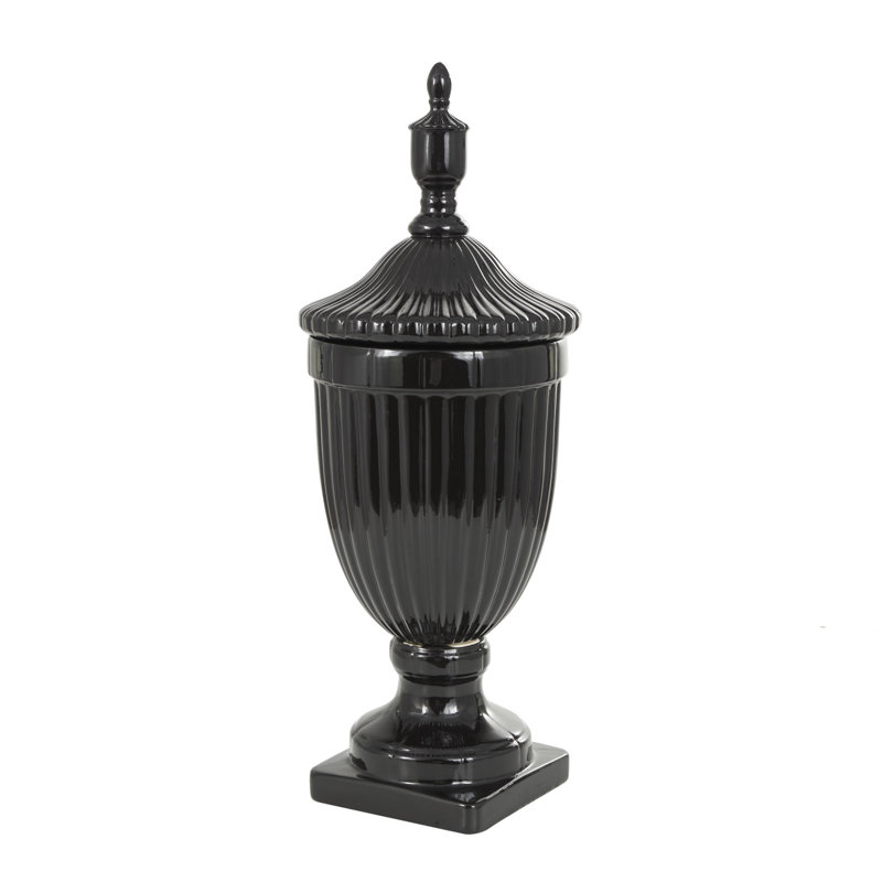 Ceramic Black Decorative Jars, 25.1" H x 9.55" W x 9.6" D