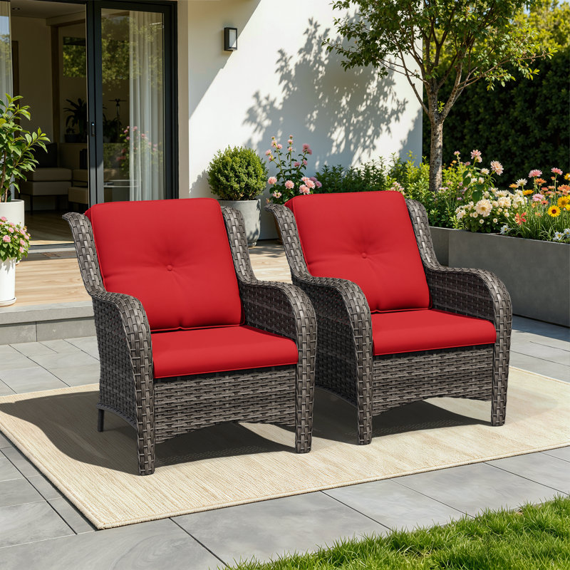 Patio Outdoor Wicker Lounge Chairs Set of 2, Red