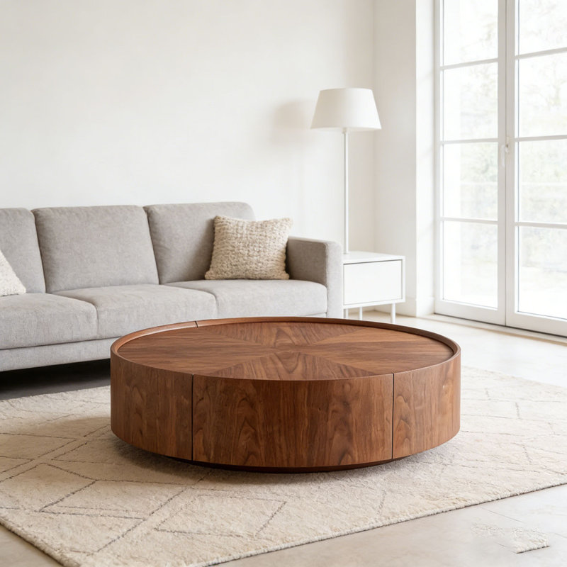 Table basse en noyer, 35,4 po rond