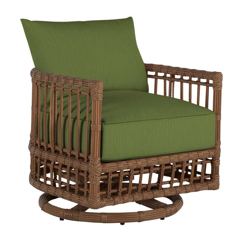 Newport Swivel Patio Chair with Cushions, Welt, Linen Forest