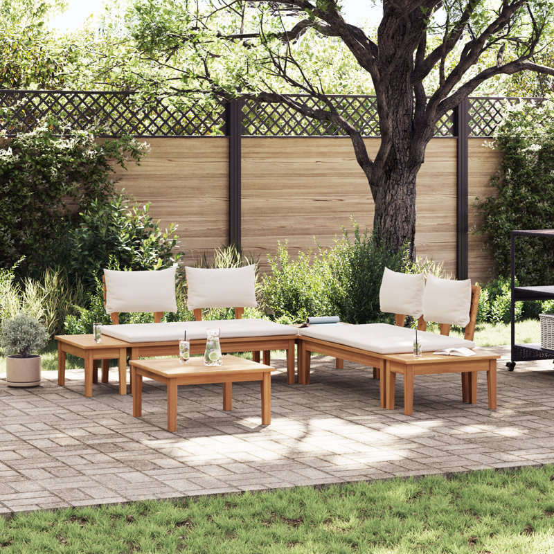  Ensemble de banc de jardin 3 pièces petit brun et crème 2 places, Blanc