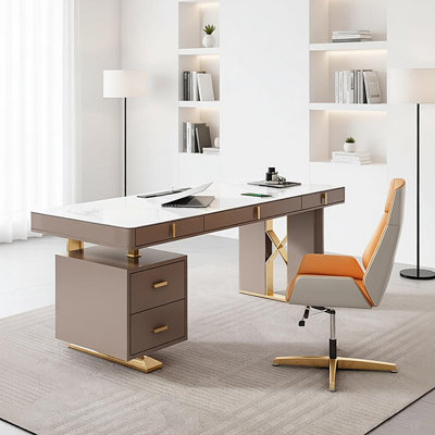 70.87" Rectangular Sintered Stone Desk,5-Solid Wood drawer