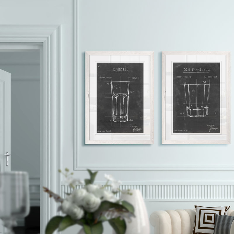 «Barware Blueprint I» par Antonyus Bunjamin (Abe) - ensemble de 2 reproductions d'art encadrées, H 20 po x l 16 po, Blanc