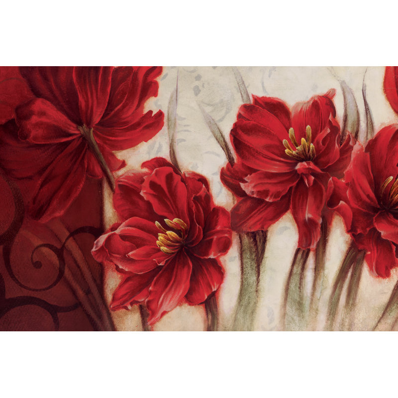 Flowers With Red And Golds - Wrapped Canvas Painting, 30cm H x 46cm W x 3.8cm D