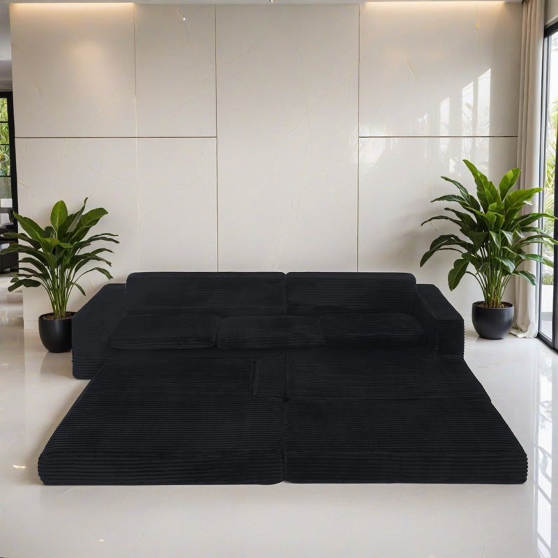 Canapé-lit modulaire 2 pièces pour salon, Polyester noir