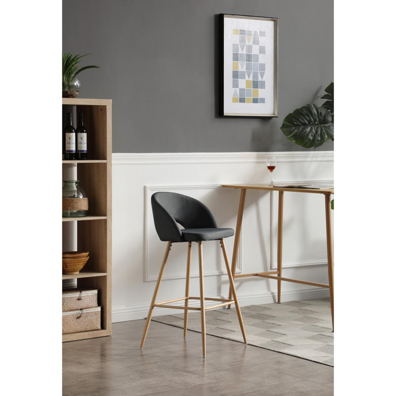 Hollydale Upholstered Counter Stool with Metal Frame, Dark Grey