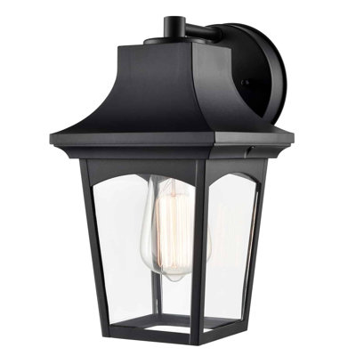 Black Outdoor Wall Light Fixture with Clear Glass Shade
