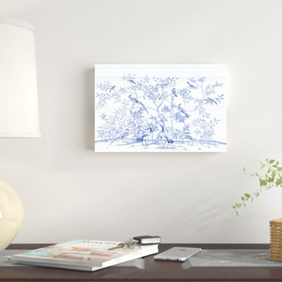 «Bird Party In Blue Porcelain» par Paul Montgomery - impression sur toile tendue