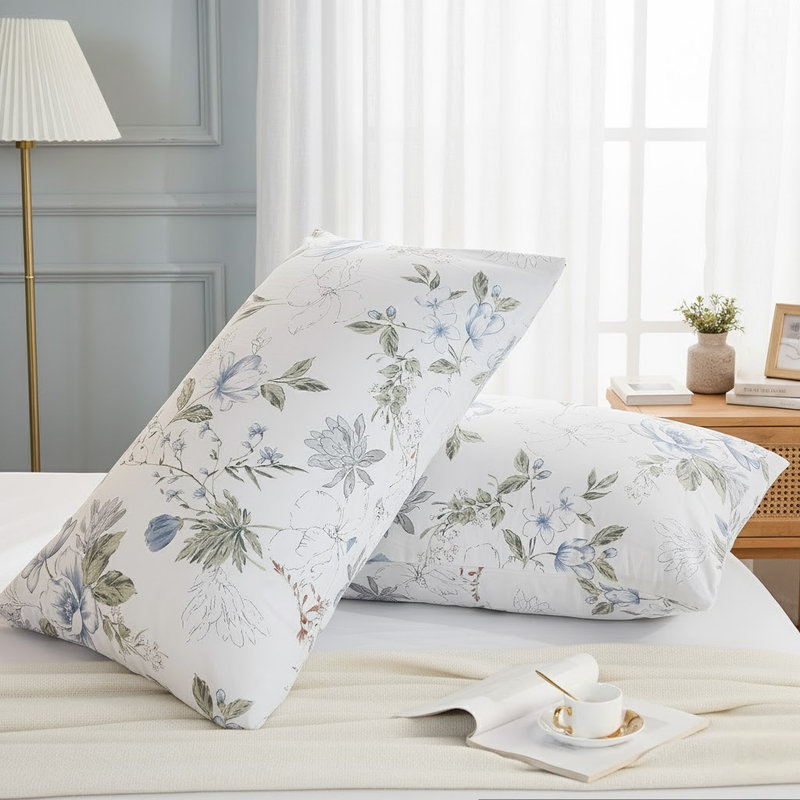   Ensemble de 2 taies d'oreiller, taies d'oreiller 100% coton, et housses de fermeture à enveloppes respirantes à imprimé floral (20 po x 36 po)