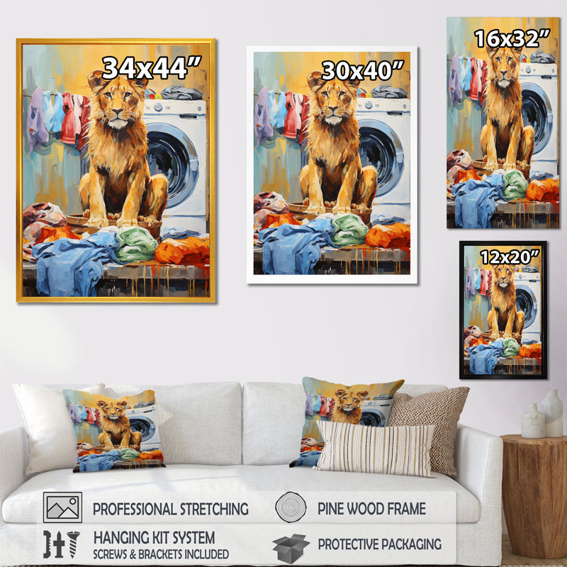 Lions Laundry Duty - Laundry Wall Art, 40" H x 30" W x 1.5" D