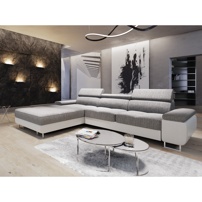 Calissa 3 Seater Corner Sofa , Light gray/Black - Kornet02/Dolaro8, Left -sided