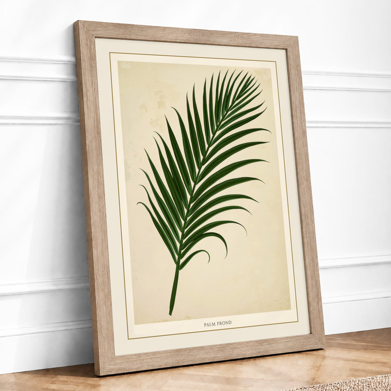 Single Palm Frond Botanical - Framed Print, A2 - 59.4 x 42.0 cm, Oak