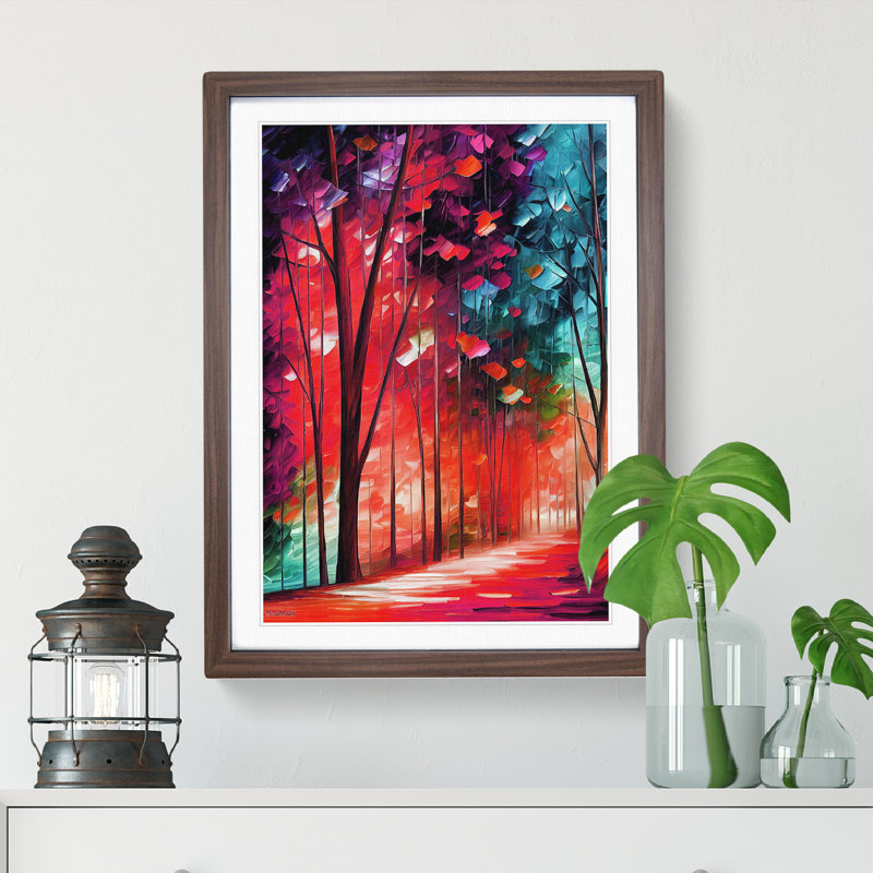 Vibrant Woodland Forest No.1 - Wall Art, 66cm H x 48cm W, Walnut Framed, White
