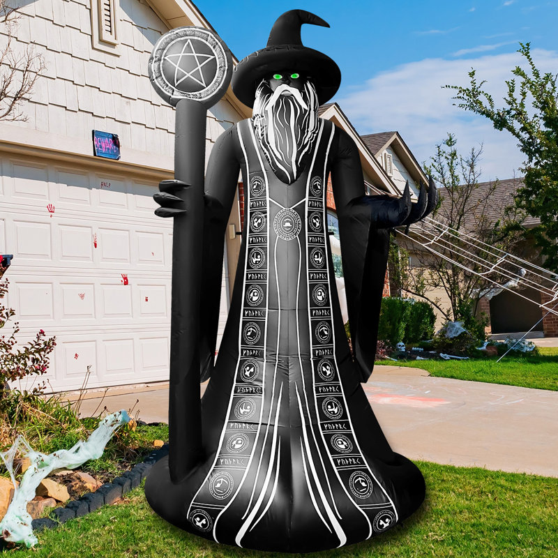 Magicien gonflable d'Halloween de 8 pi avec bâton magique et lumières DEL