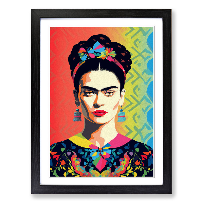 Frida Kahlo Op Art - Framed Print, 64cm H x 46cm W, Black Framed